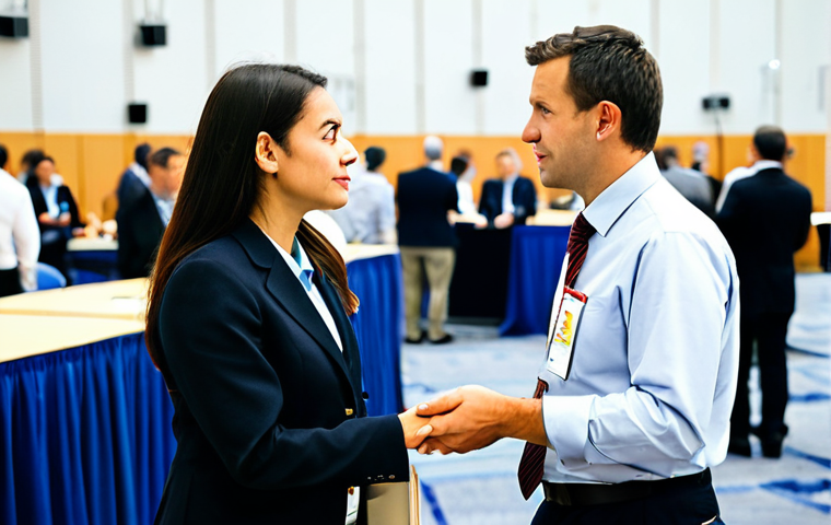 Networking at a Safety Conference**
"A professional safety manager, fully clothed in appropriate business attire, engaging in a conversation with a colleague at a safety conference. Background: a busy conference hall with booths and other attendees, professional lighting. safe for work, appropriate content, well-formed hands, perfect anatomy, natural proportions, professional photography, high quality, modest dress."
**