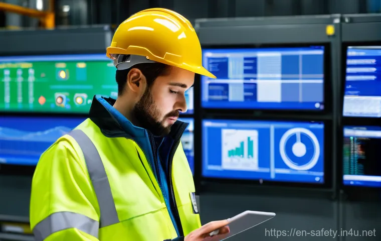 신입 안전관리자를 위한 업무 적응법 - **Prompt 2: Building Trust with Frontline Workers**
    "A friendly male Safety Officer, wearing a c...